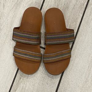Feelgoodz Brown Slide Sandals with Multicolor Straps